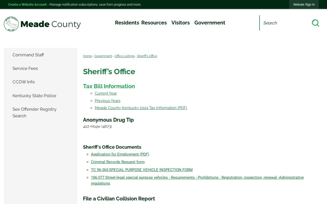 Meade County Sheriff's Office booking record request source