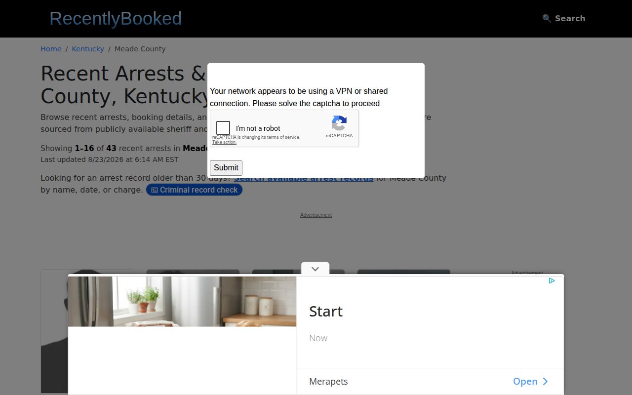 Unofficial RecentlyBooked Meade County mugshot news and booking index